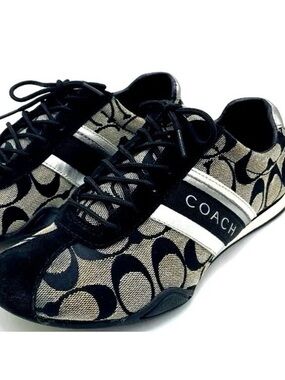 Coach| Jayme Black & White Signature Monogram Logo Lace-Up Sneakers Sz 8.5